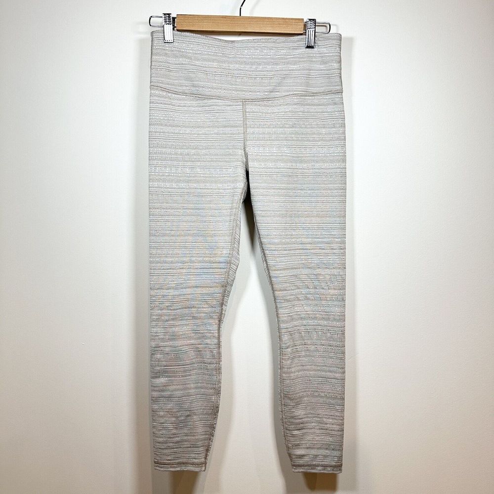 Athleta Leggings Women's Medium Chaturanga Jacquard High Rise Yoga Gym Beige